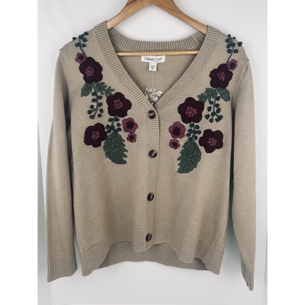Coldwater‎ Creek NWOT Sweater, Floral Embroidered front Grandmacore  Petite M